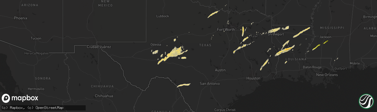 Hail map in Texas on April 12, 2019