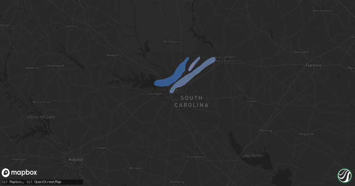 Hail map in Columbia, SC on April 12, 2020