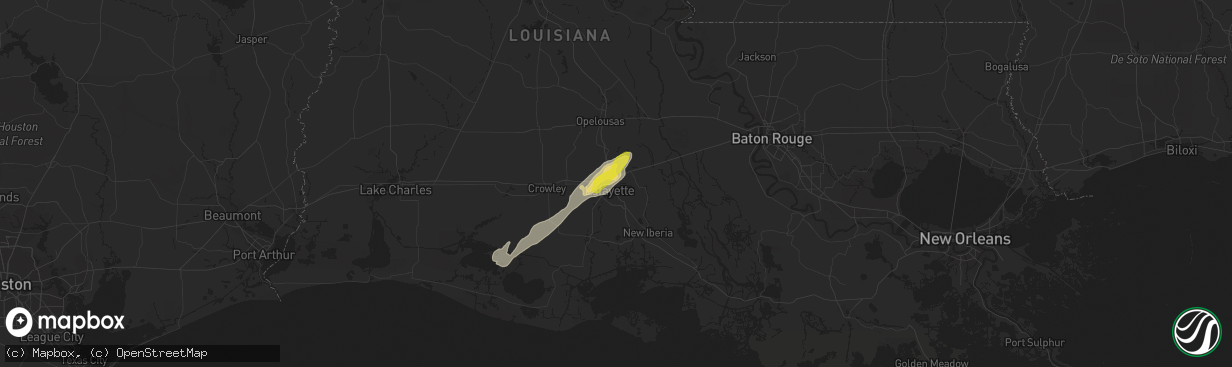 Hail map in Lafayette, LA on April 12, 2020
