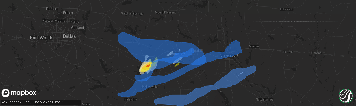 Hail map in Longview, TX on April 12, 2020