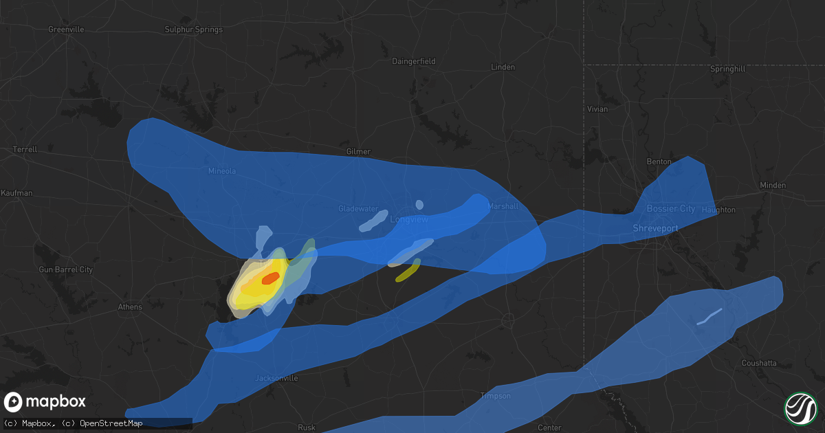 Hail map in Longview, TX on April 12, 2020
