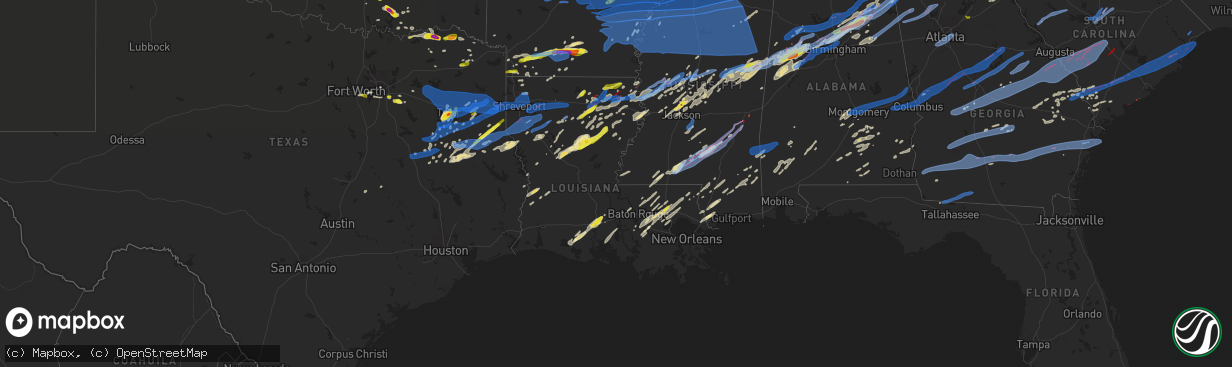 Hail map in Louisiana on April 12, 2020
