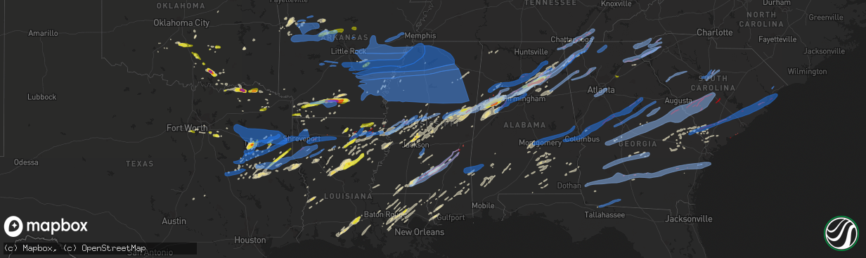 Hail map in Mississippi on April 12, 2020