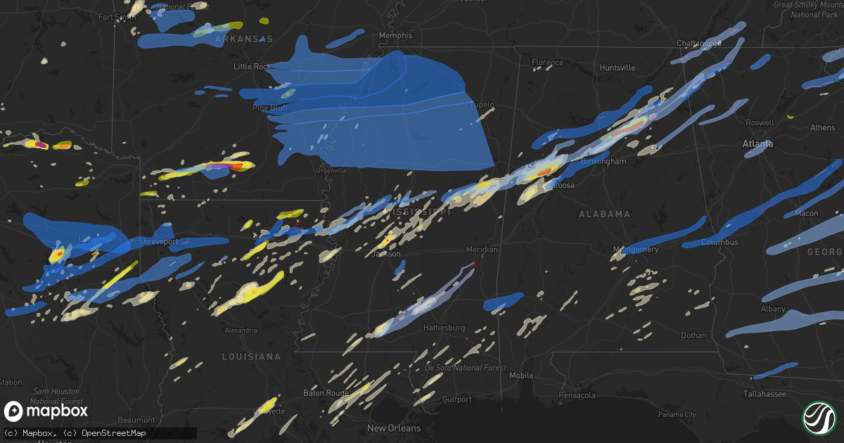 Hail map in Mississippi on April 12, 2020