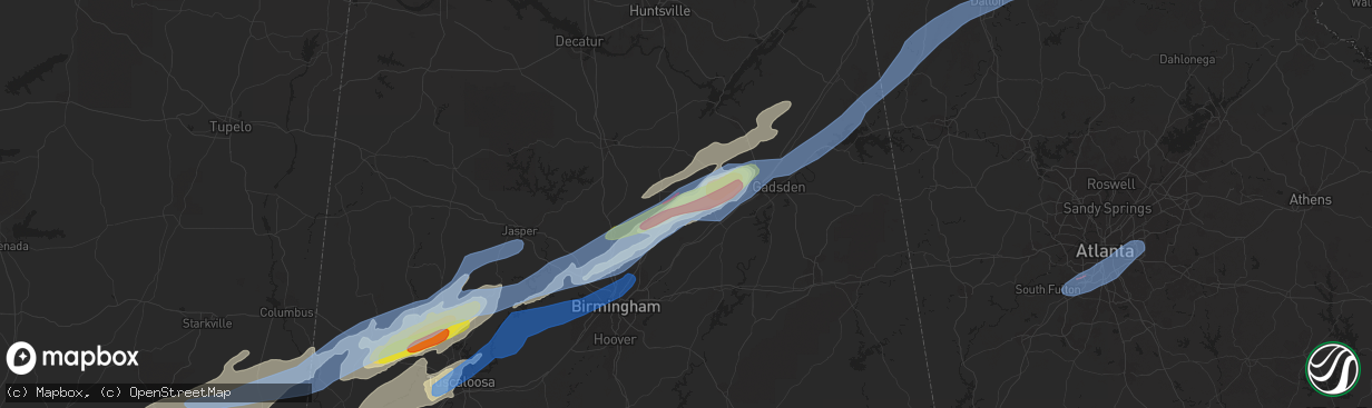 Hail map in Oneonta, AL on April 12, 2020