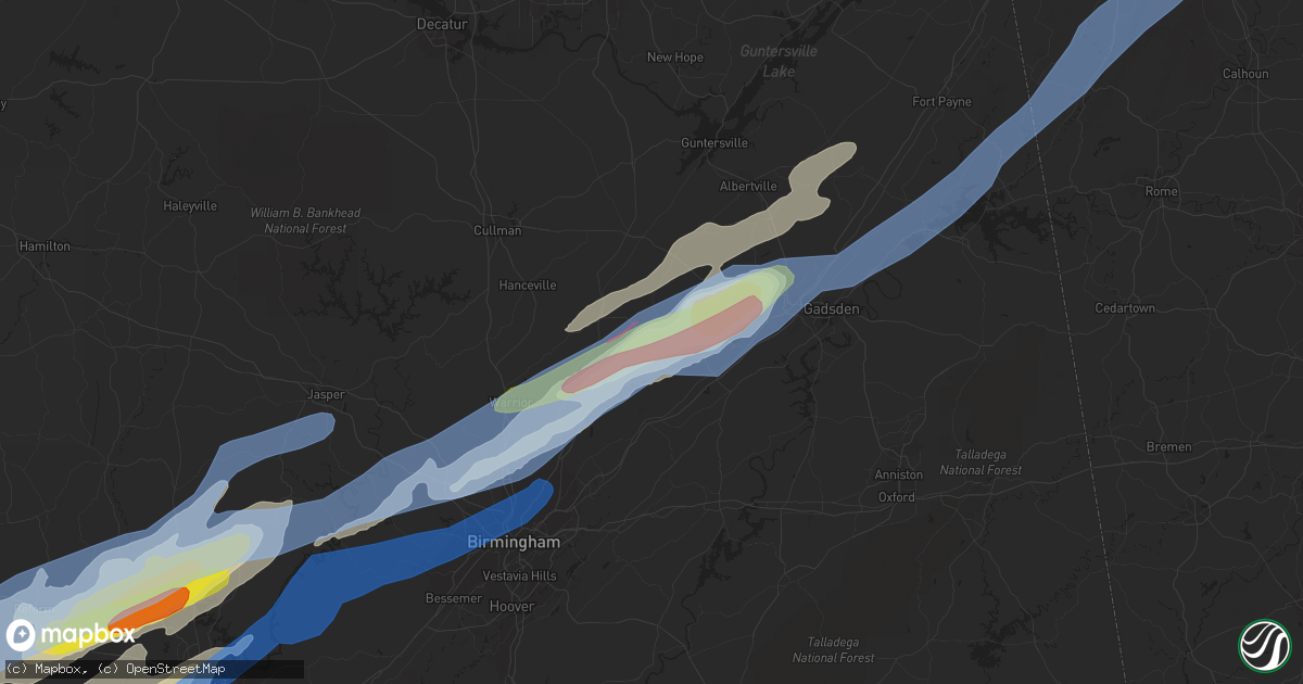 Hail map in Oneonta, AL on April 12, 2020