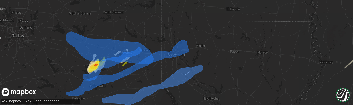 Hail map in Shreveport, LA on April 12, 2020