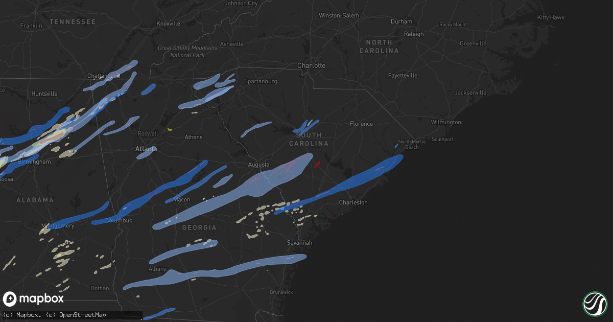Hail map in South Carolina on April 12, 2020