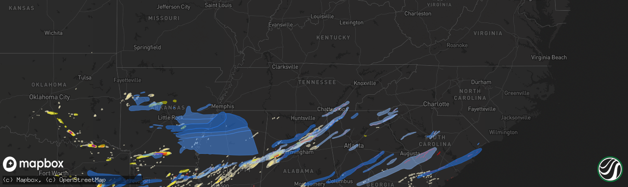Hail map in Tennessee on April 12, 2020