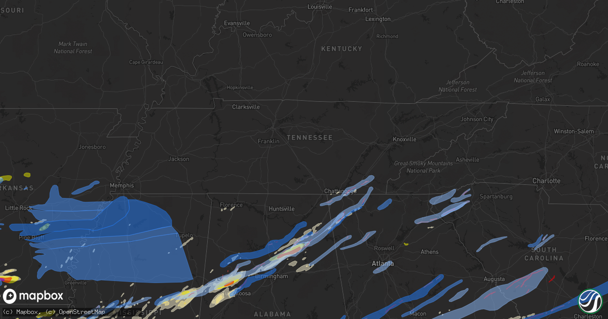 Hail map in Tennessee on April 12, 2020