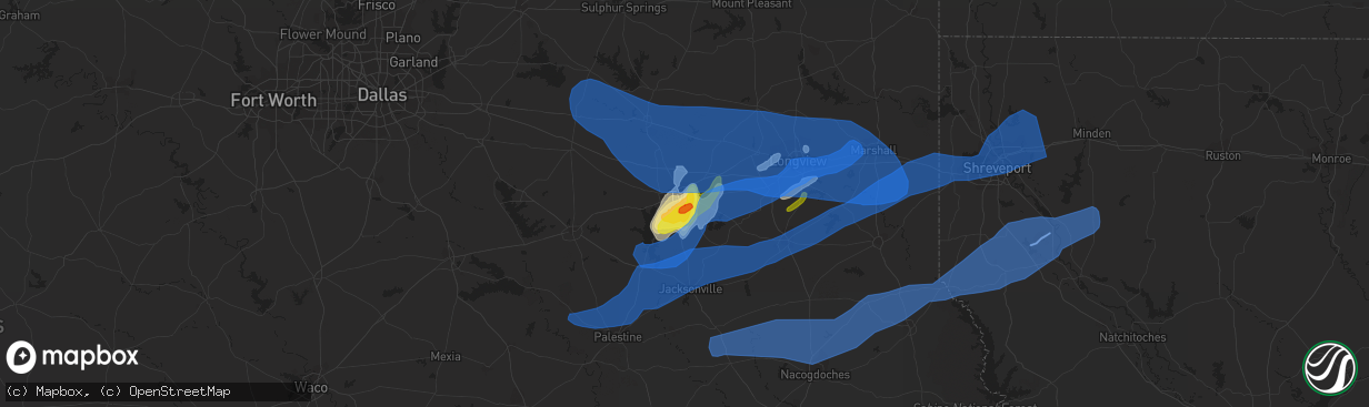 Hail map in Tyler, TX on April 12, 2020