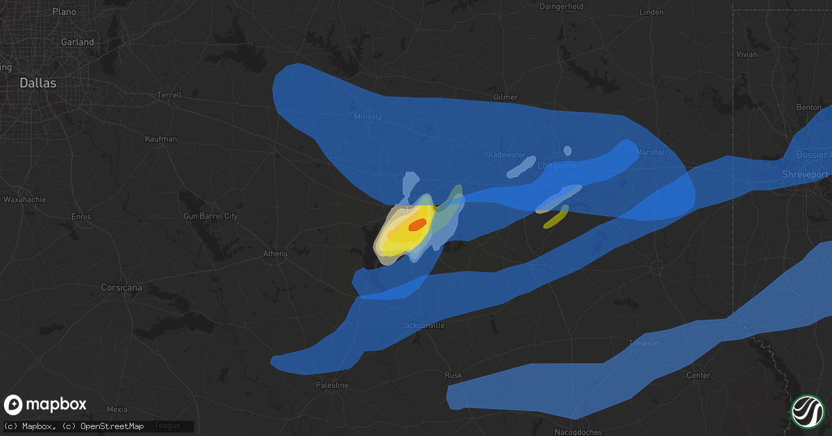 Hail map in Tyler, TX on April 12, 2020