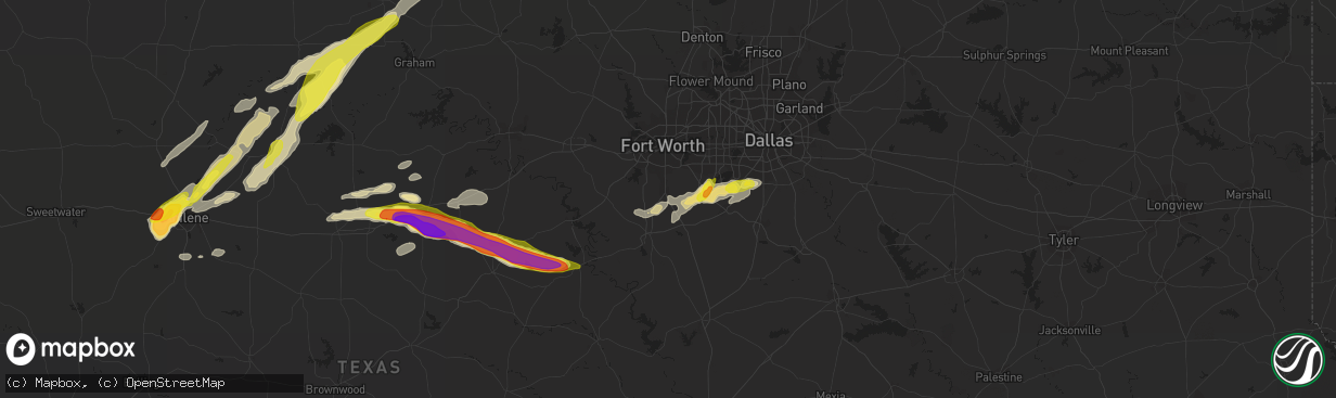 Hail map in Burleson, TX on April 12, 2021