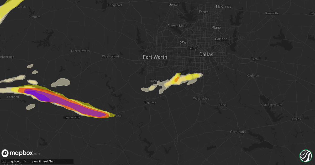 Hail map in Burleson, TX on April 12, 2021