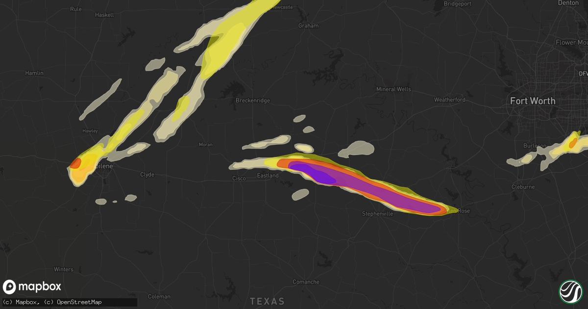 Hail map in Ranger, TX on April 12, 2021