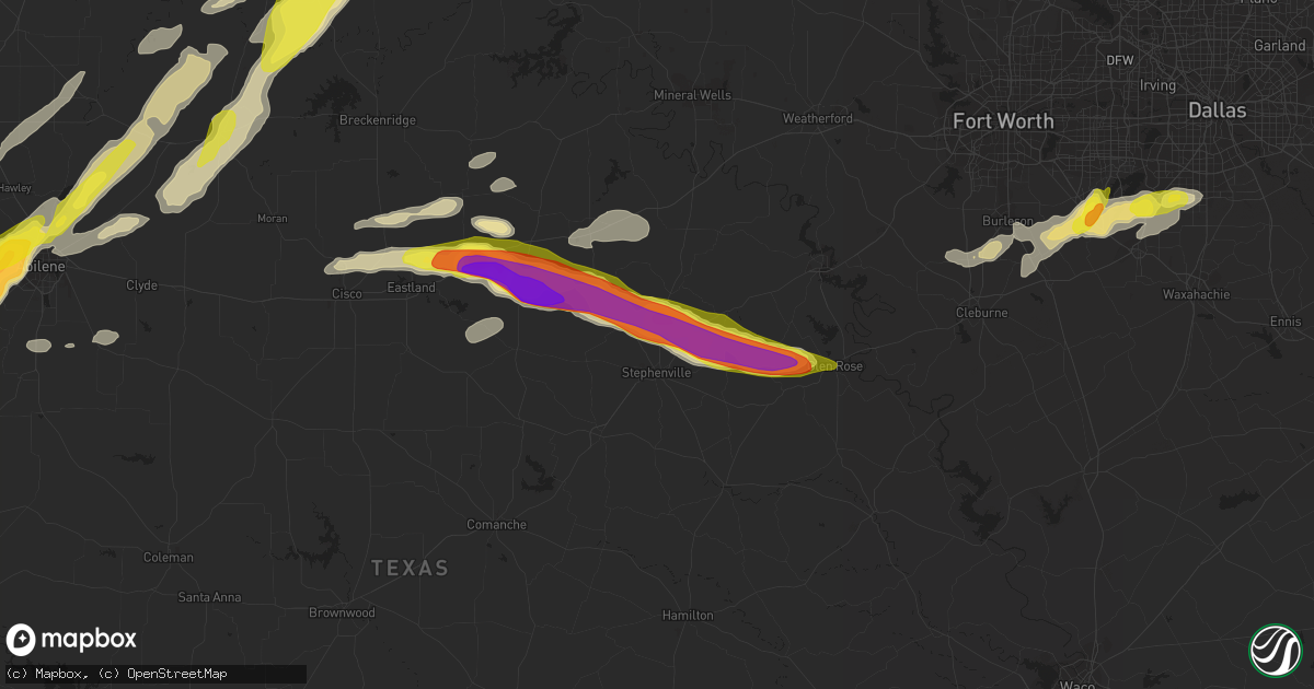 Hail map in Stephenville, TX on April 12, 2021