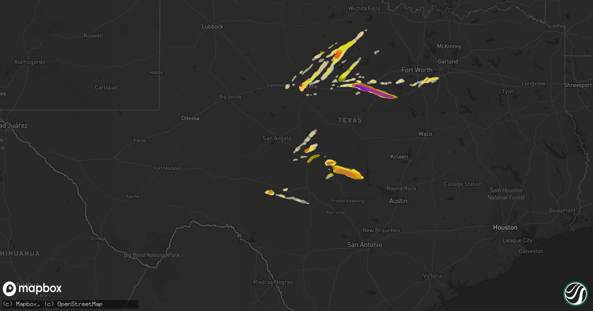 Hail map in Texas on April 12, 2021