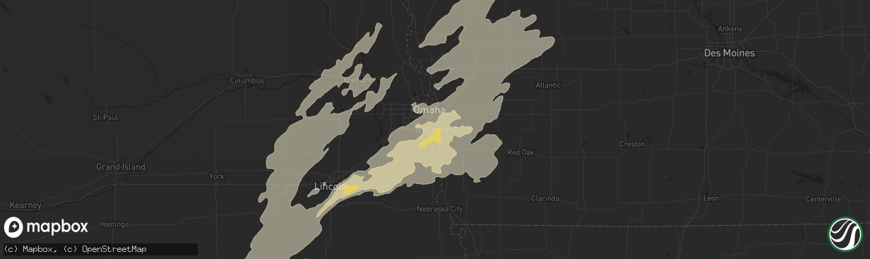 Hail map in Bellevue, NE on April 12, 2022