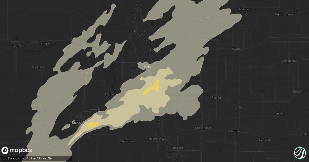 Hail map in Bellevue, NE on April 12, 2022