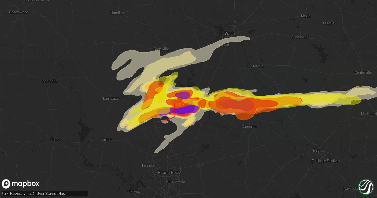 Hail map in Belton, TX on April 12, 2022