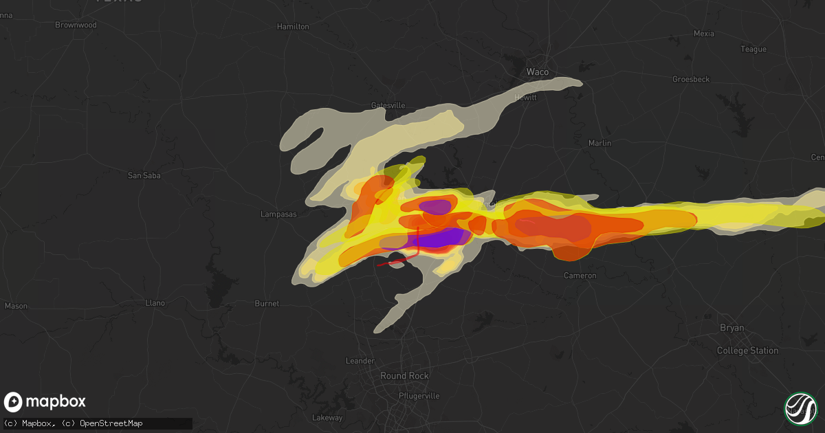 Hail map in Harker Heights, TX on April 12, 2022