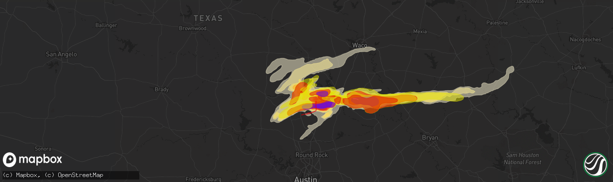 Hail map in Killeen, TX on April 12, 2022