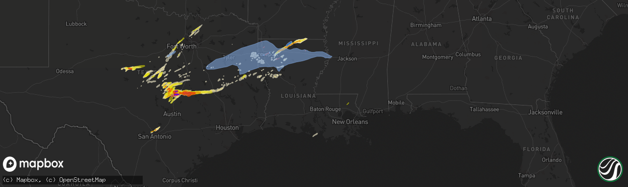 Hail map in Louisiana on April 12, 2022