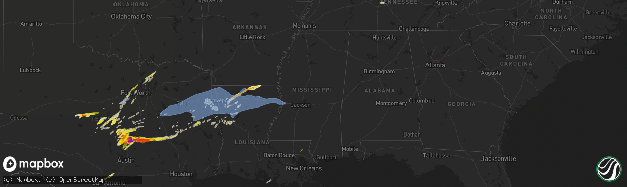 Hail map in Mississippi on April 12, 2022