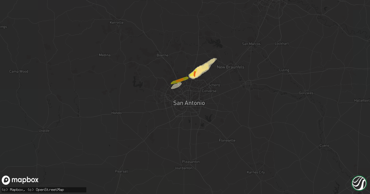 Hail map in San Antonio, TX on April 12, 2022