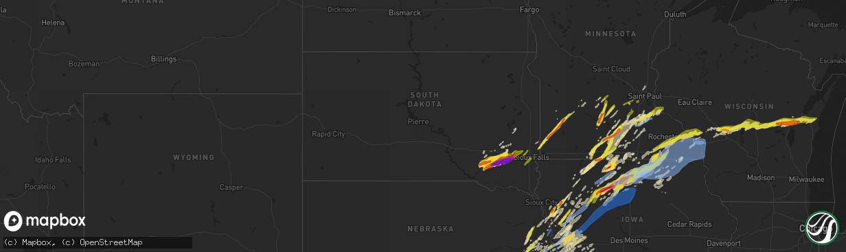 Hail map in South Dakota on April 12, 2022