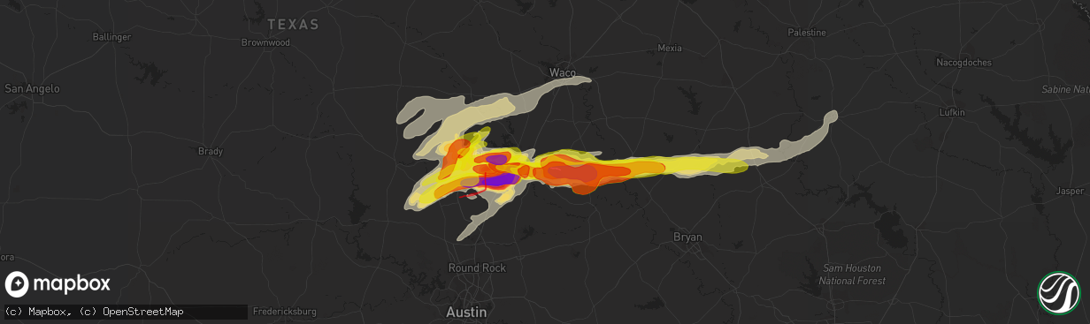 Hail map in Temple, TX on April 12, 2022