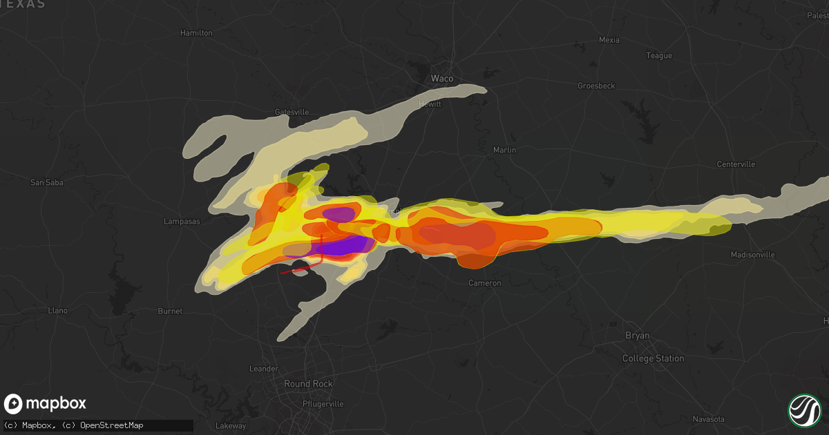 Hail map in Temple, TX on April 12, 2022