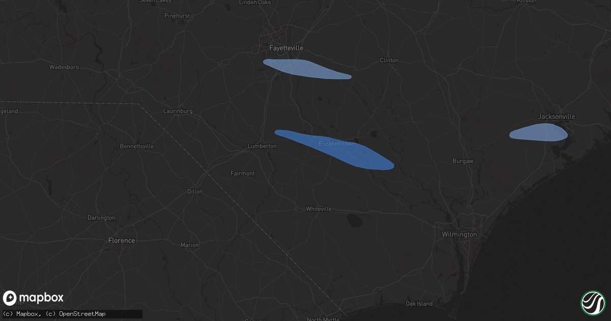 Hail map in Bladenboro, NC on April 12, 2024