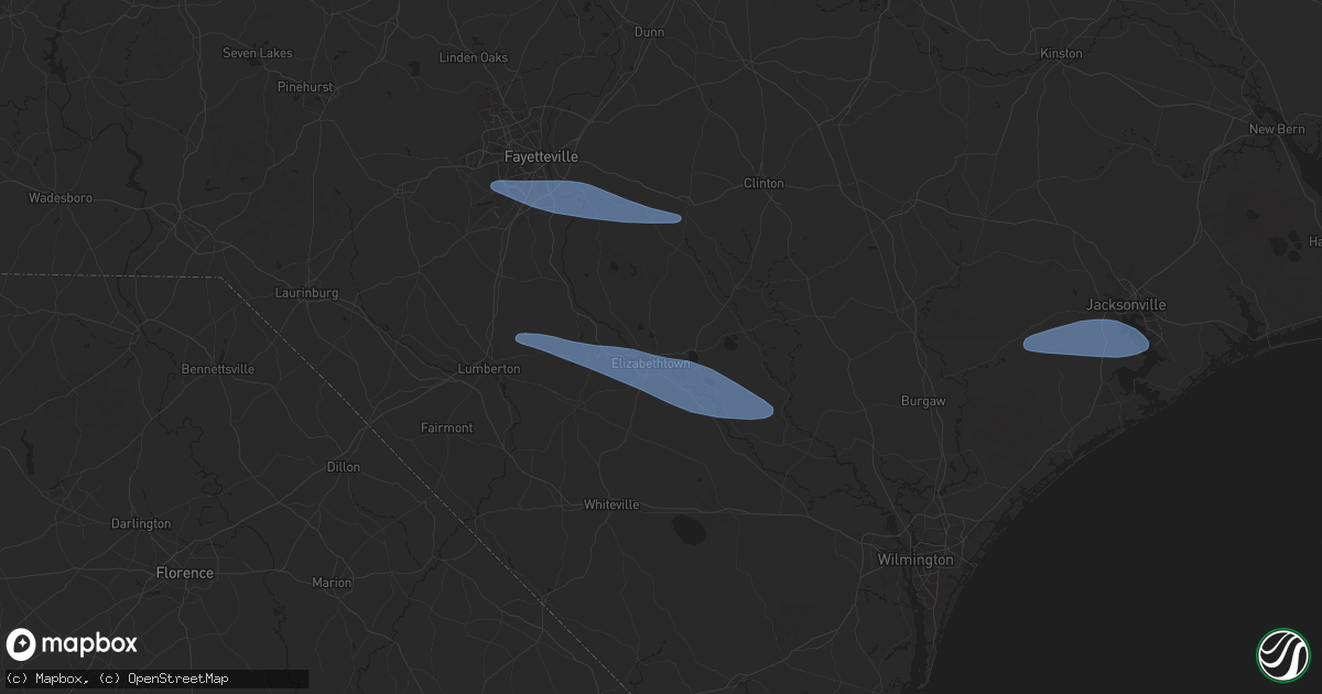 Hail map in Elizabethtown, NC on April 12, 2024