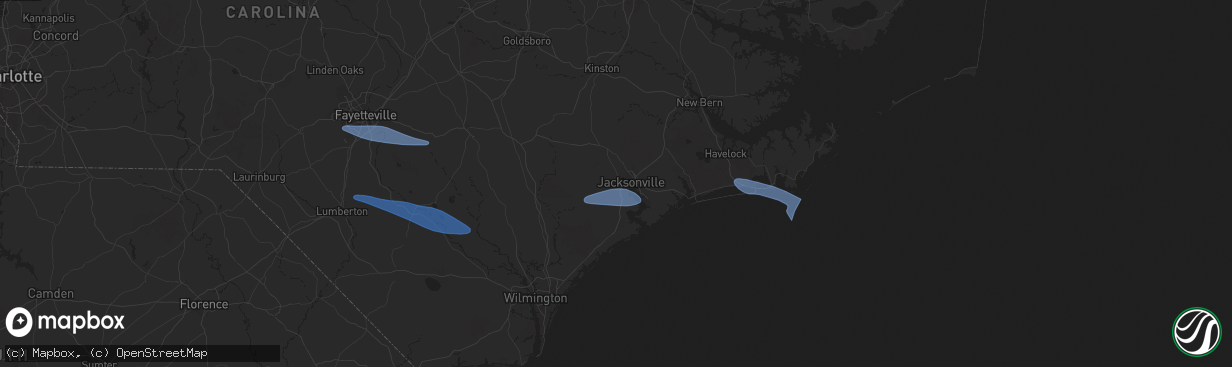 Hail map in Jacksonville, NC on April 12, 2024