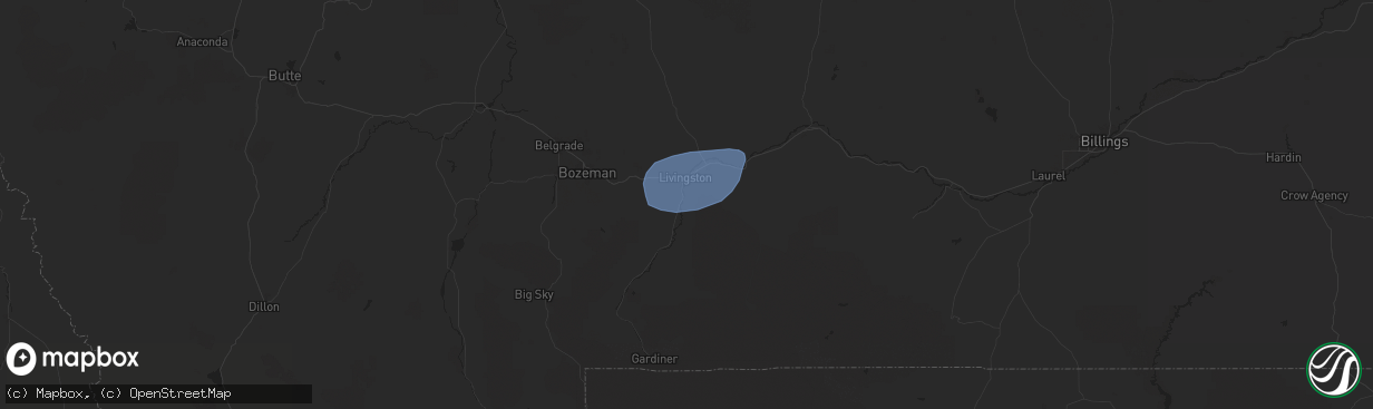 Hail map in Livingston, MT on April 12, 2024