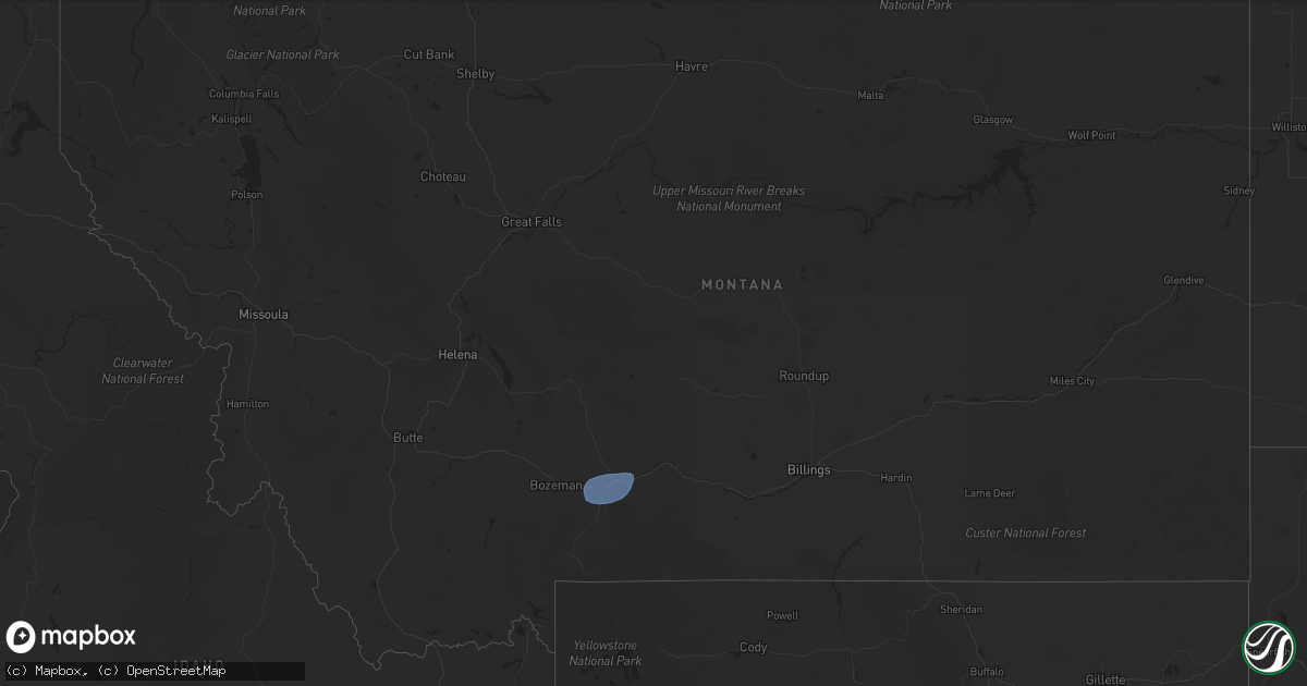 Hail map in Montana on April 12, 2024