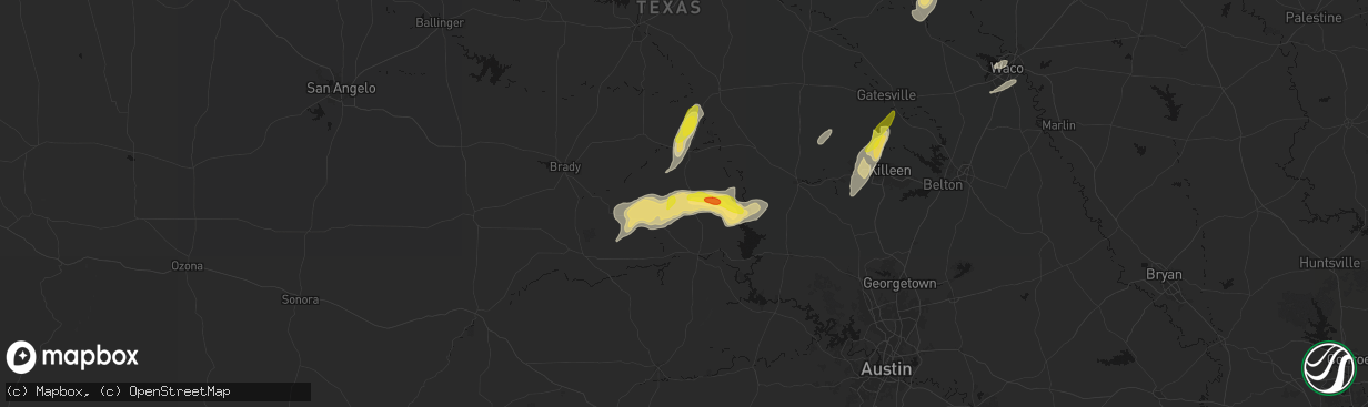 Hail map in Cherokee, TX on April 12, 2026