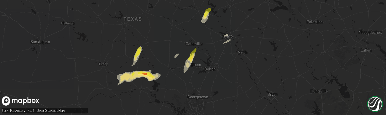 Hail map in Fort Hood, TX on April 12, 2026