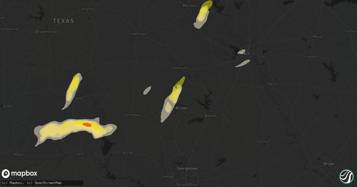 Hail map in Fort Hood, TX on April 12, 2026