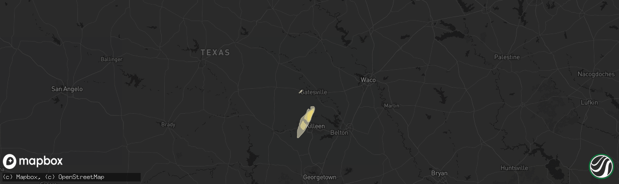 Hail map in Gatesville, TX on April 12, 2026