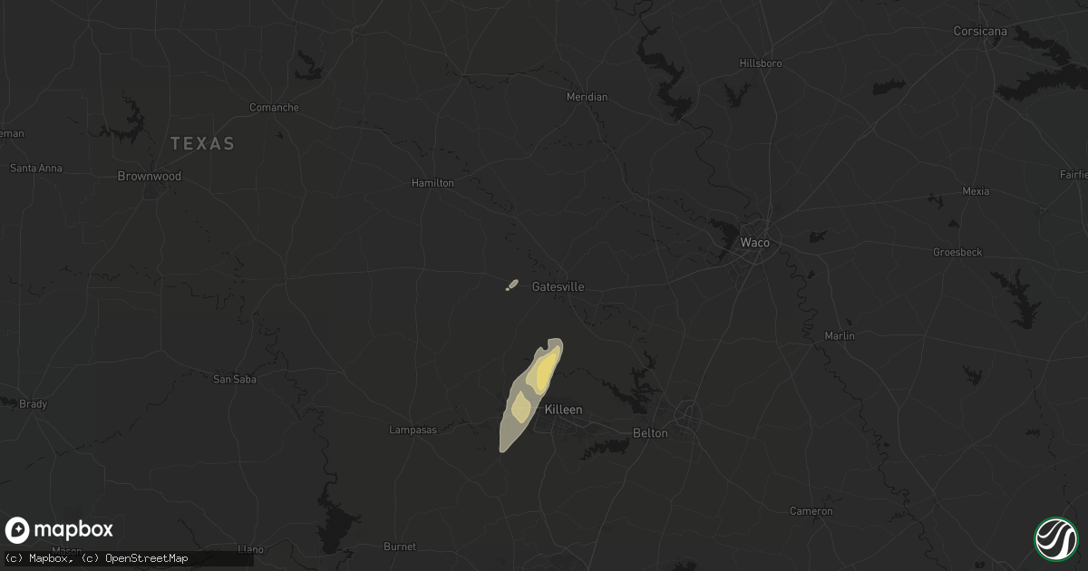 Hail map in Gatesville, TX on April 12, 2026