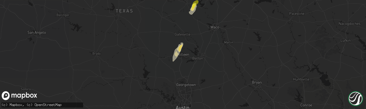 Hail map in Killeen, TX on April 12, 2026