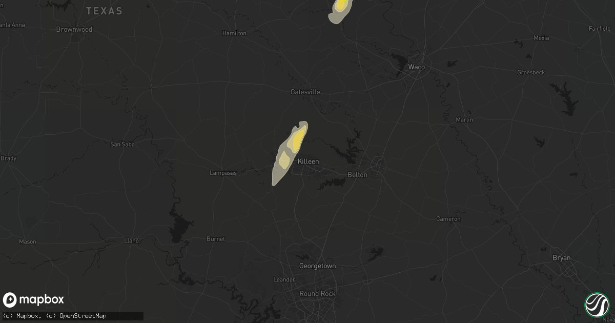 Hail map in Killeen, TX on April 12, 2026