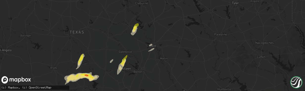 Hail map in Waco, TX on April 12, 2026