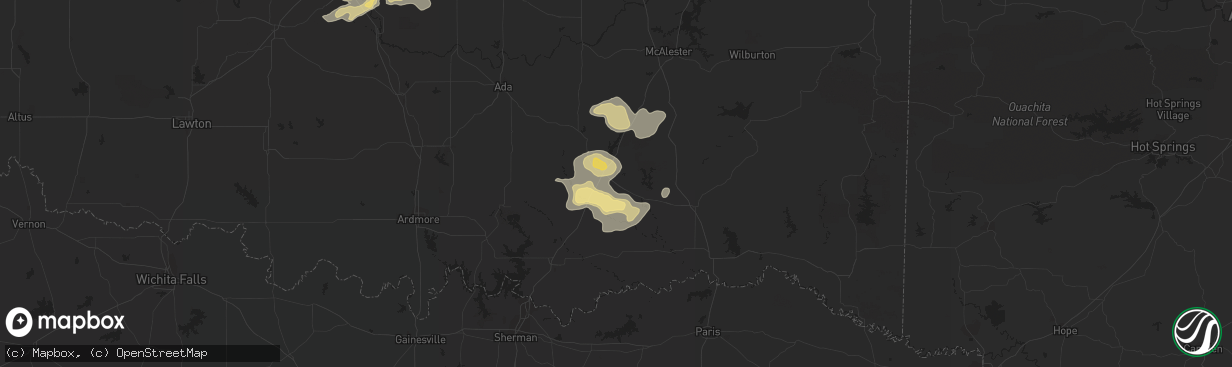 Hail map in Atoka, OK on April 13, 2014