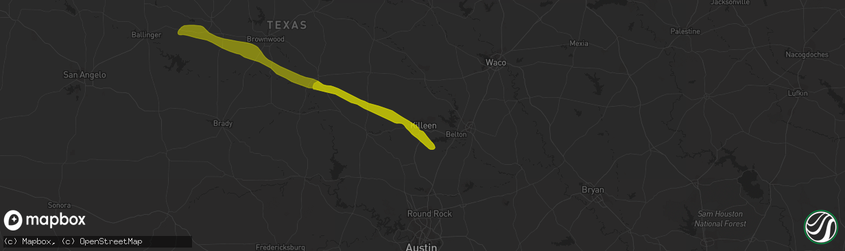 Hail map in Killeen, TX on April 13, 2014