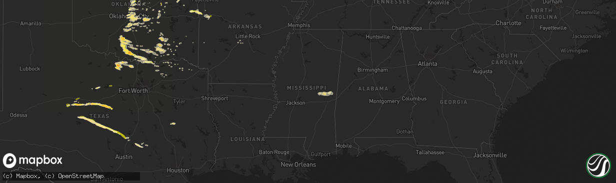 Hail map in Mississippi on April 13, 2014