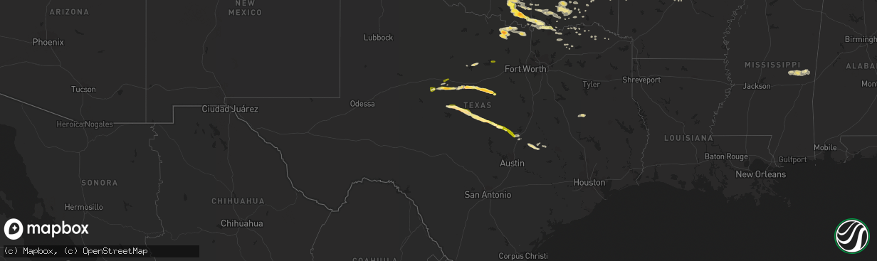 Hail map in Texas on April 13, 2014