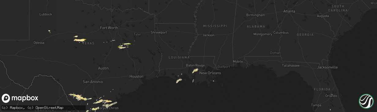 Hail map in Louisiana on April 13, 2015